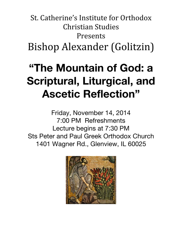 Talk on Orthodox Spirituality by Bishop Alexander November 14