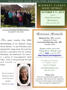 Khouria Frederica Mathewes-Green to speak at clergy wives' retreat October 9-11