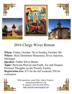 Clergy wives retreat to be held at Holy Domition Monastery October 7 to 9