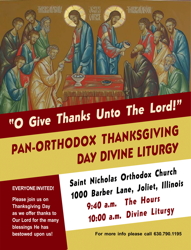 Pan Orthodox Thanksgiving Day Divine Liturgies announced for metropolitan Chicago area