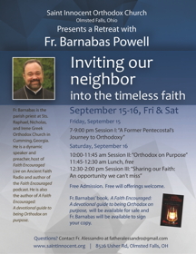 St Innocent Church Olmsted Falls OH to host retreat with Fr Barnabas Powell