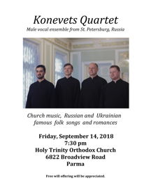 Russias Konevets Quartet to visit Holy Trinity Church Parma OH September 14