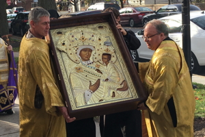 Reproduction of Tikhvin Icon enshrined in Chicagos historic Holy Trinity Cathedral