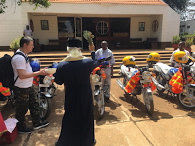Kenyan Archbishop Makarios expresses gratitude to Bishop Paul MW faithful for motorcycle donation